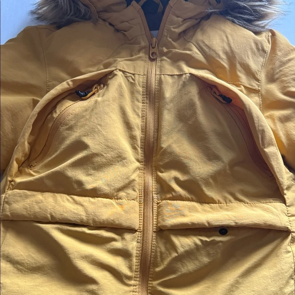 Zara Kids Yellow Puffer Jacket with Faux Fur Hood